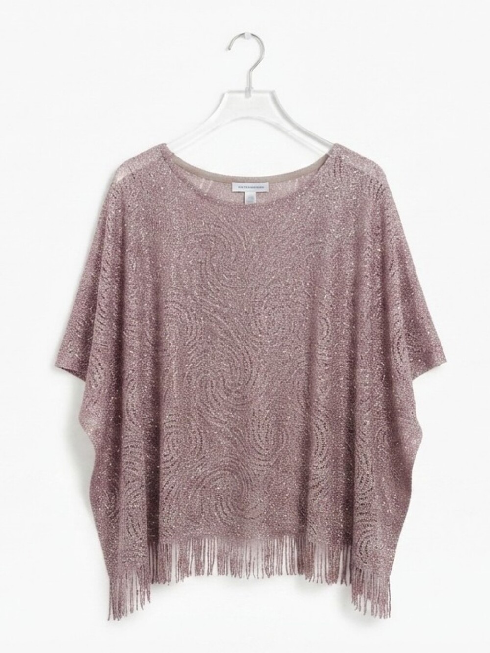 J.R. Nites by Carol Lin Women's Metallic Shimmer Poncho Top Size XL Fringed Hem